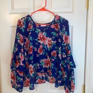 Small Navy/Pink Floral Blouse from Pink Lily